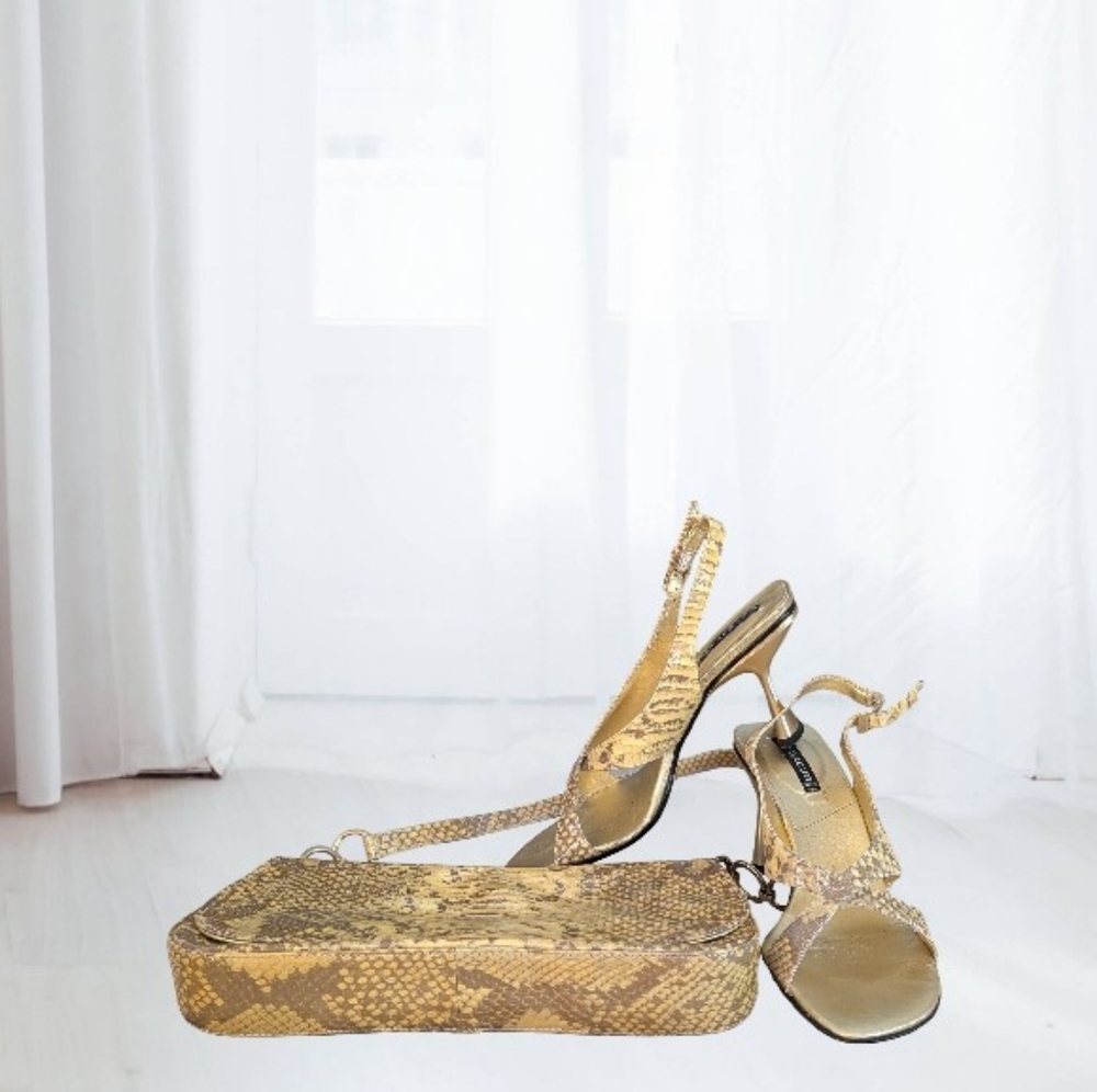 Elegant Yellow Snakeskin Mini Bag & Heels
